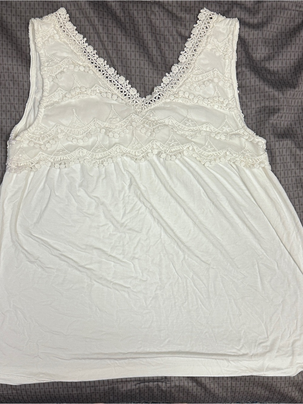 POL White Crochet Trim V-Neck Tank